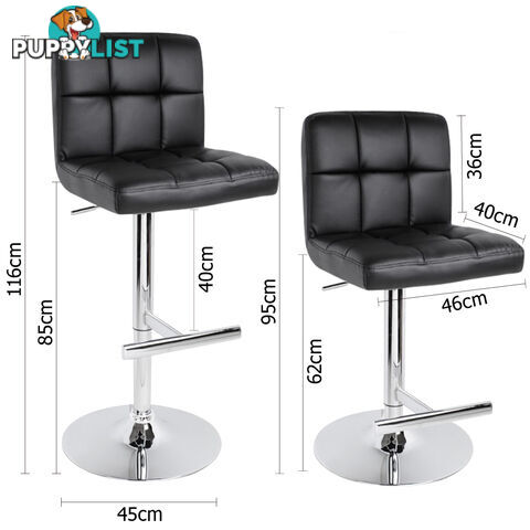 2 x PU Leather Gas Lift Bar Stool Kitchen Office Pub Barstool Swivel Chair Black