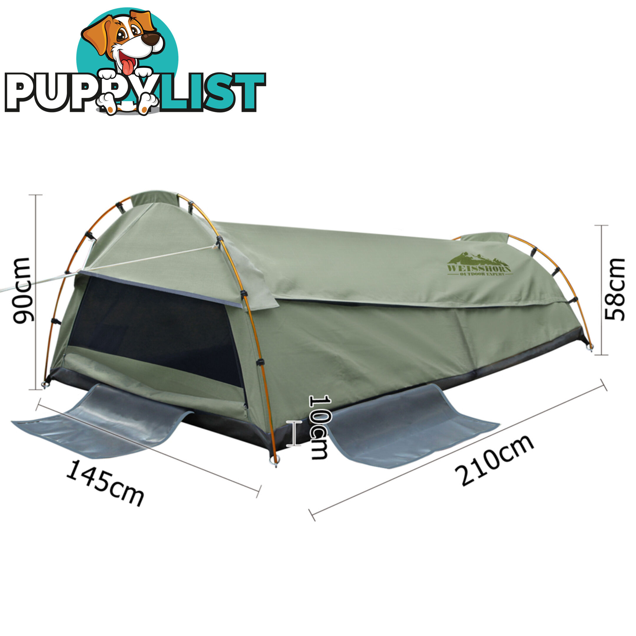 Double Camping Canvas Swag Tent Celadon w/ Air Pillow