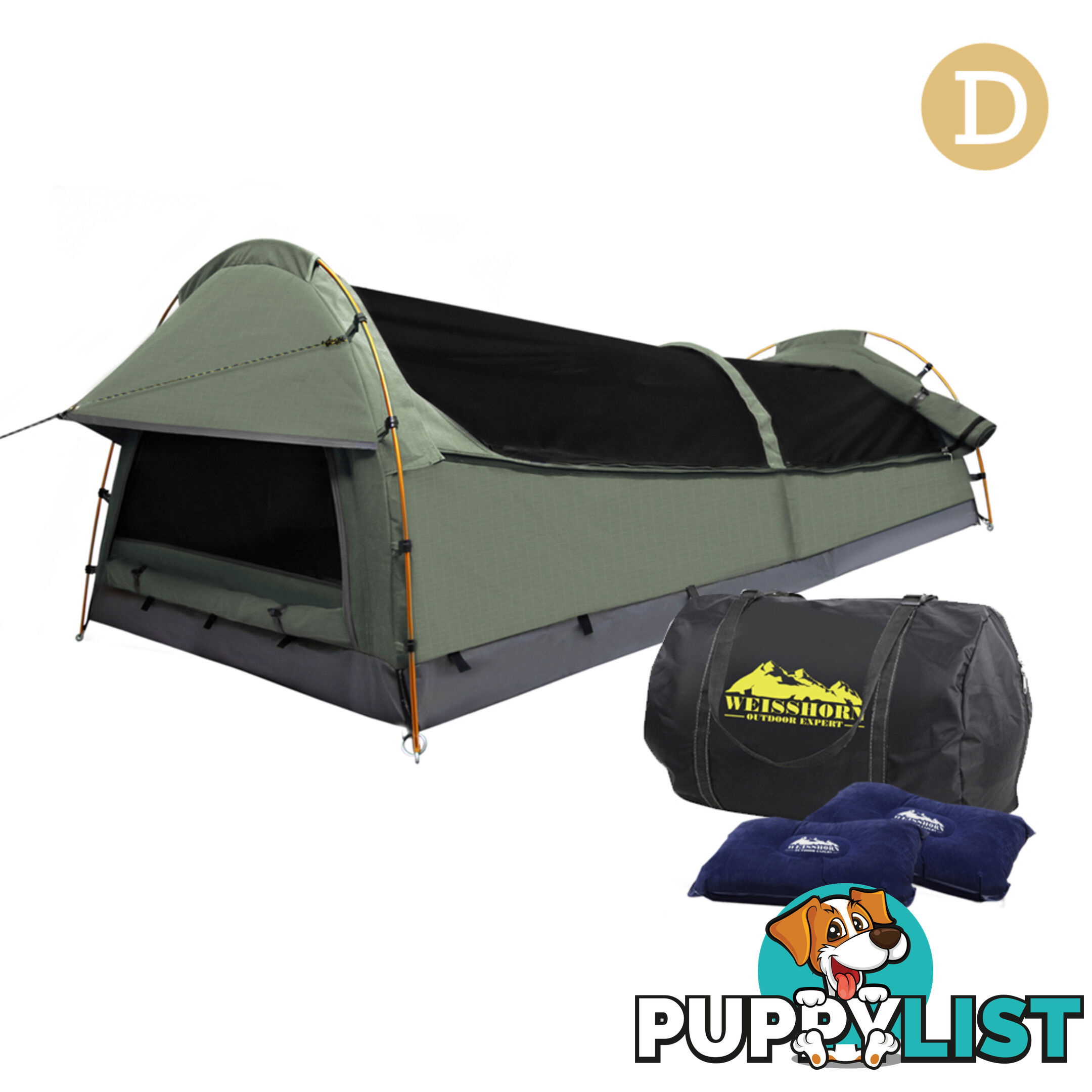 Double Camping Canvas Swag Tent Celadon w/ Air Pillow