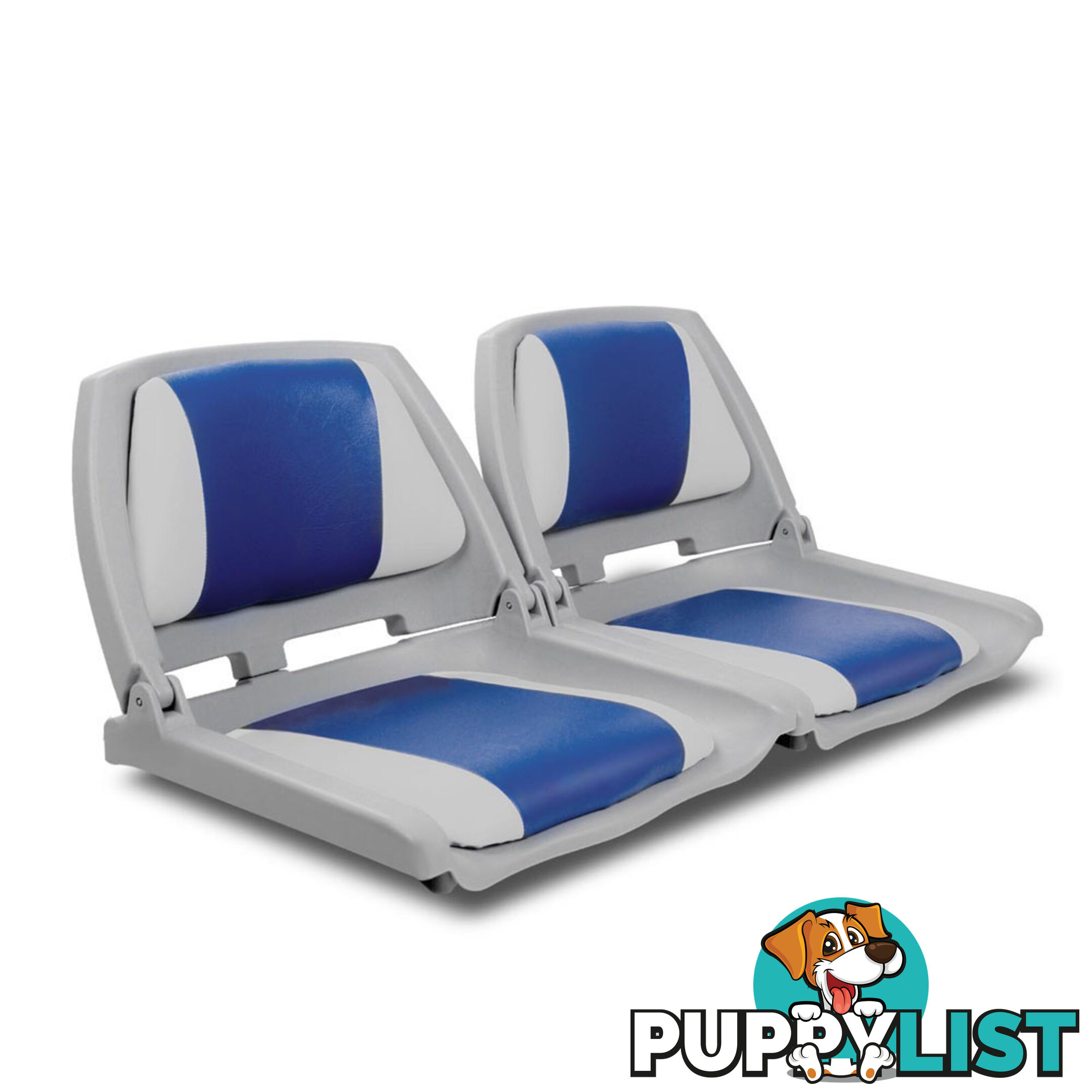 Set of 2 Swivel Folding Marine Boat Seats White Blue