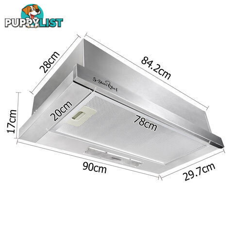 Stainless Slide Out Range Hood Kitchen Canopy Rangehood Exhaust Extractor 90cm