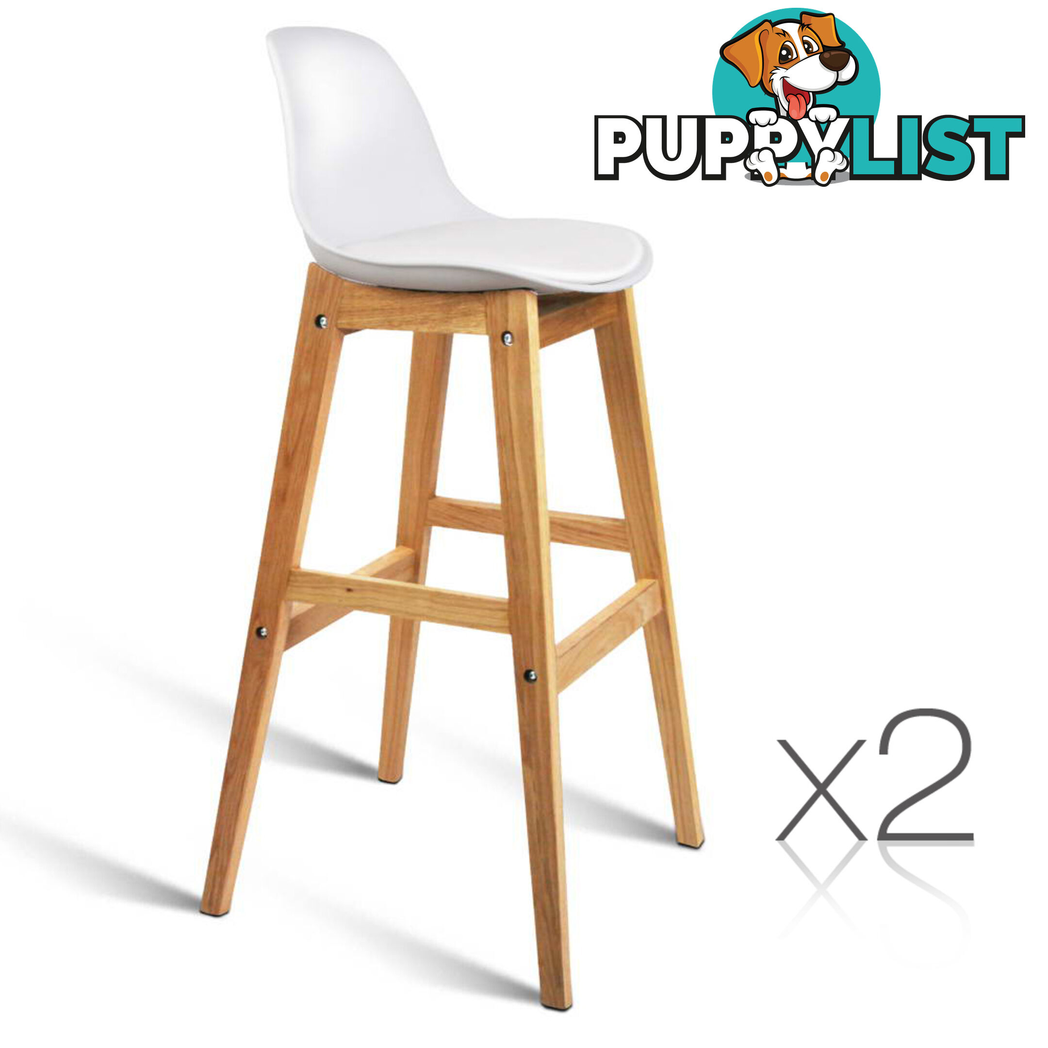 2 x High Seat Back Barstools Kitchen Cafe Office Counter Height Chairs White