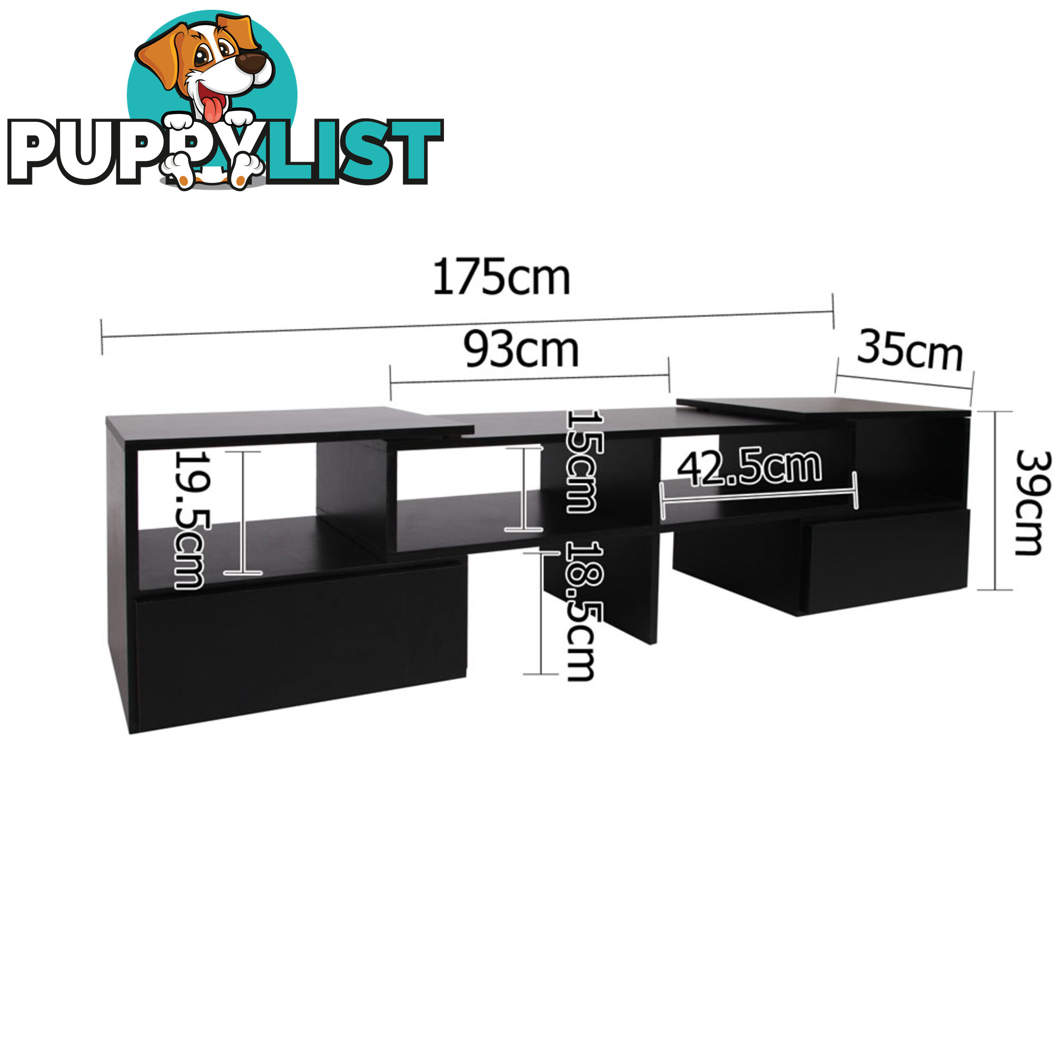 TV Stand Entertainment Unit Adjustable Cabinet Black