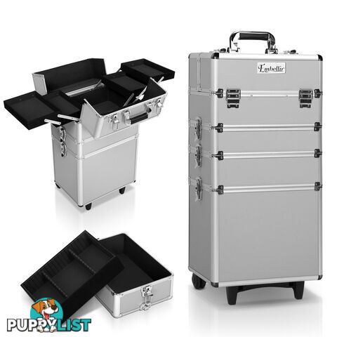 7in1 Silver Aluminium Frame Professional Beauty Cosmetic Makeup Case Box Trolley