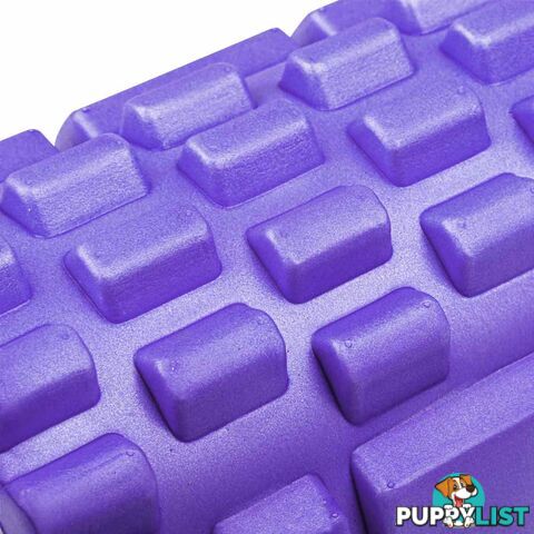 Yoga Gym Pilates EVA Grid Foam Roller Purple 33 x 14cm