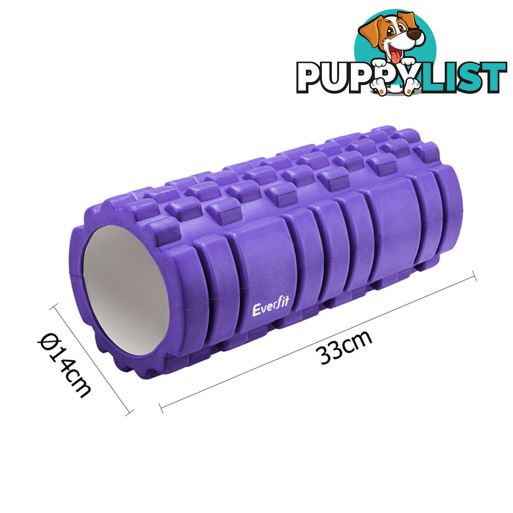 Yoga Gym Pilates EVA Grid Foam Roller Purple 33 x 14cm