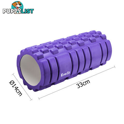 Yoga Gym Pilates EVA Grid Foam Roller Purple 33 x 14cm