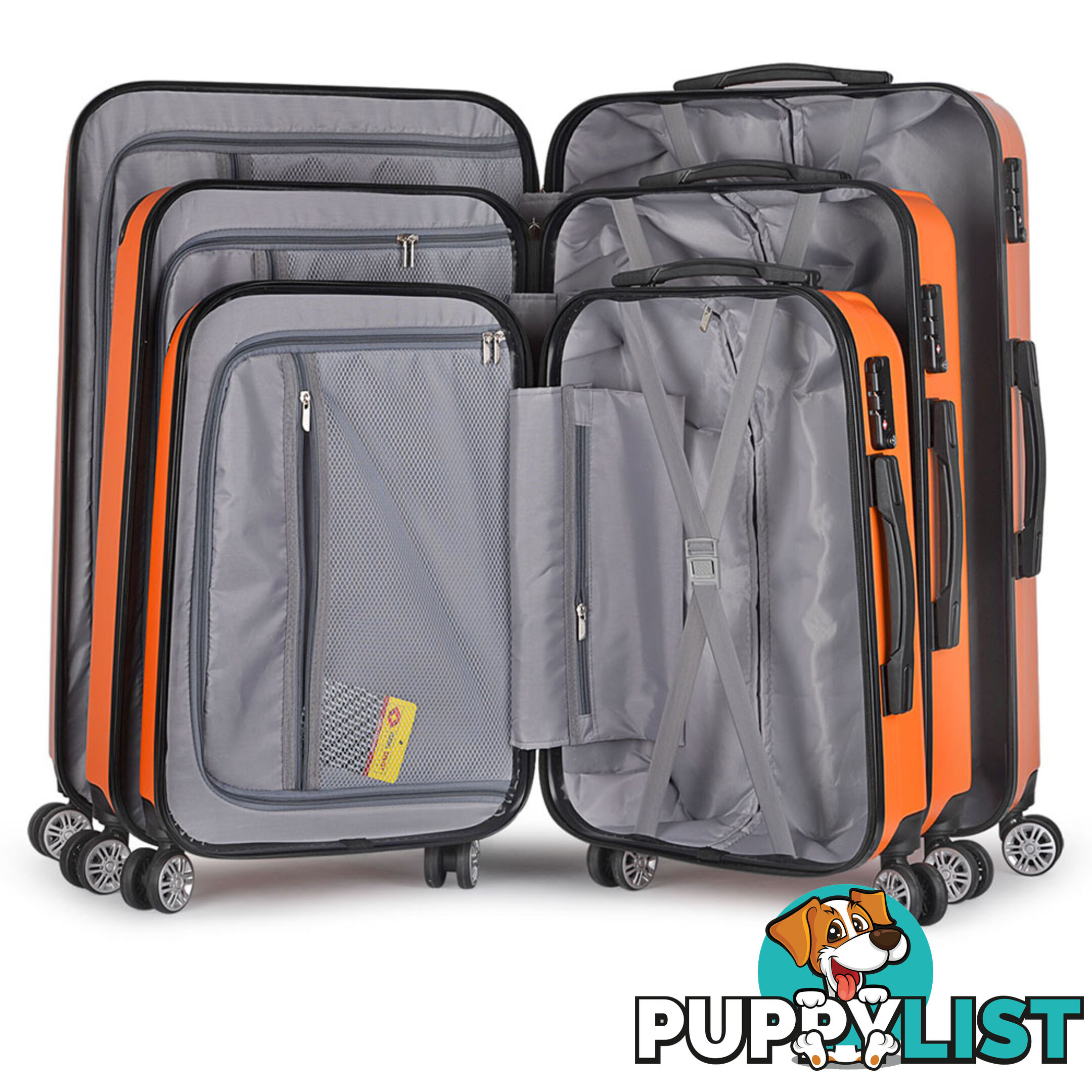 3PCS Travel Luggage Set Hard Shell Super Lightweight Suitcase TSA Lock Orange