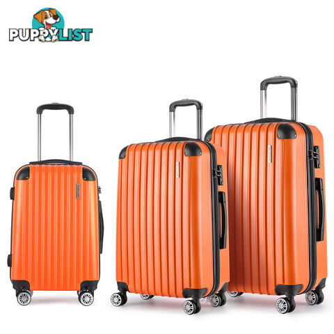 3PCS Travel Luggage Set Hard Shell Super Lightweight Suitcase TSA Lock Orange