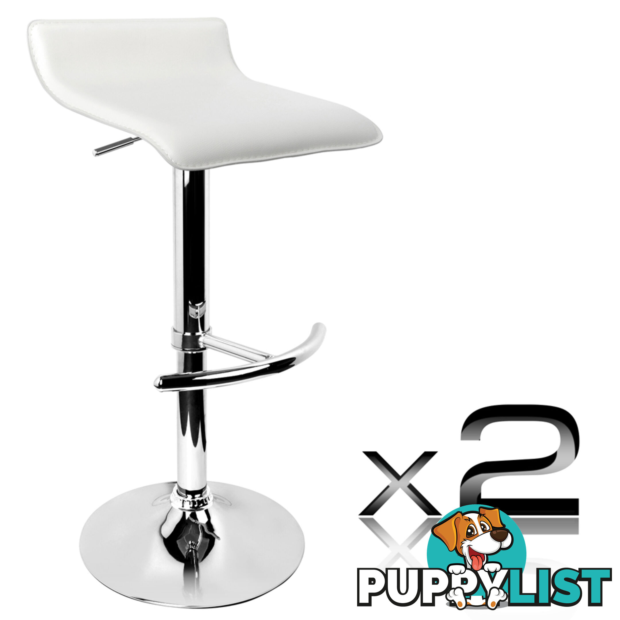 2 x PVC Leather Bar Stool Kitchen Counter Gas Lift Chair Cafe Swivel Stool White