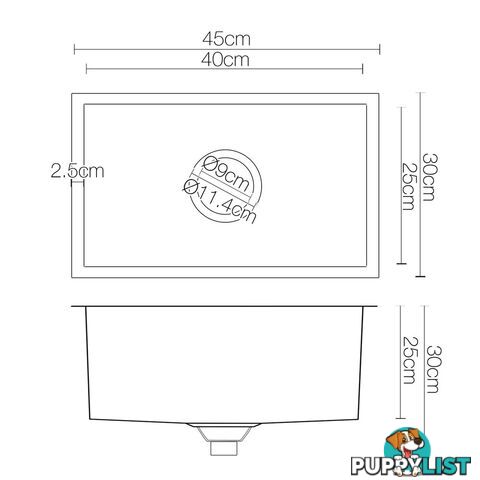 Handmade Stainless Steel Kitchen Laundry Sink Topmount Undermount 450 x 300mm