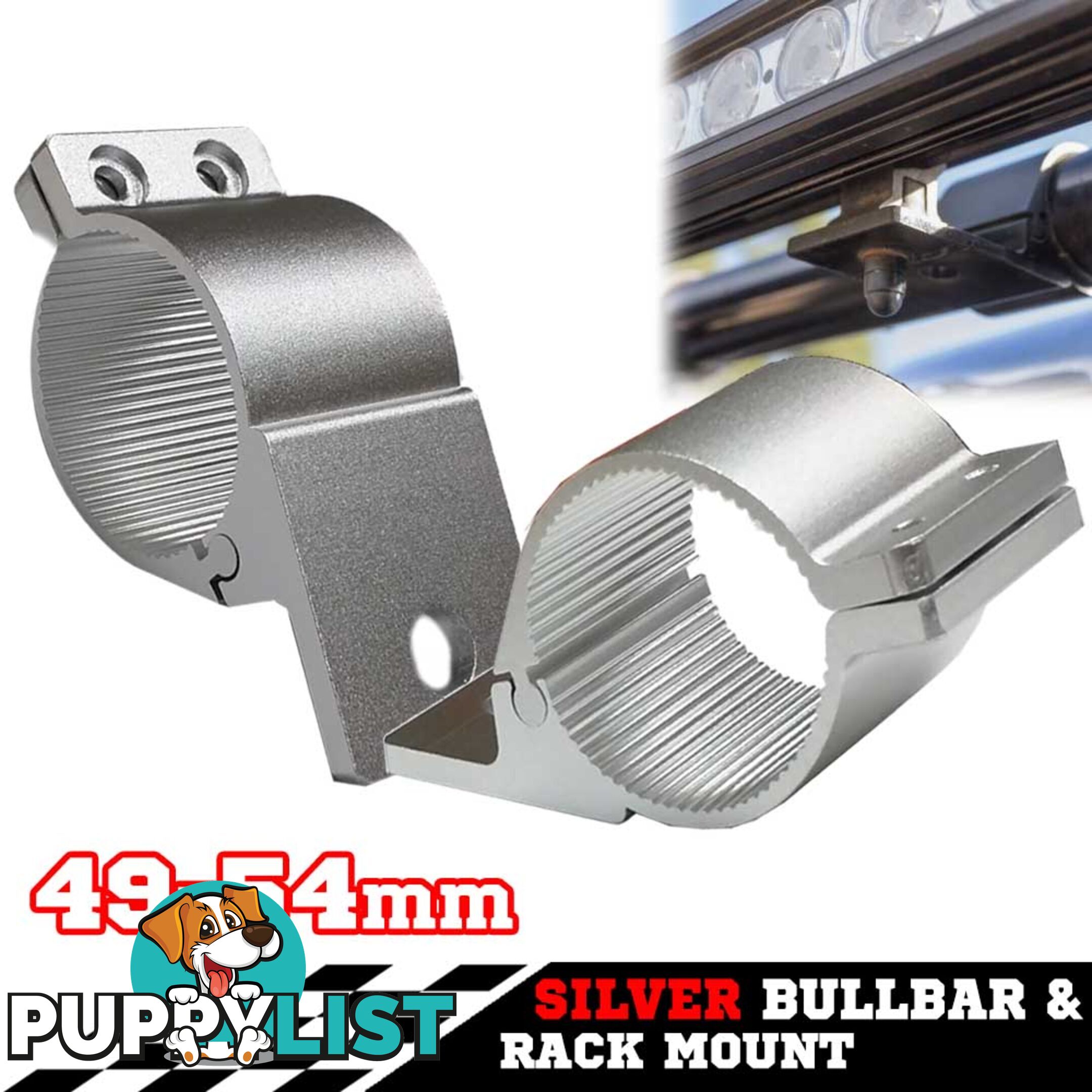 PAIR Silver Bullbar Mounting Bracket Clamp 49-54mm For LED Light Bar HID ARB