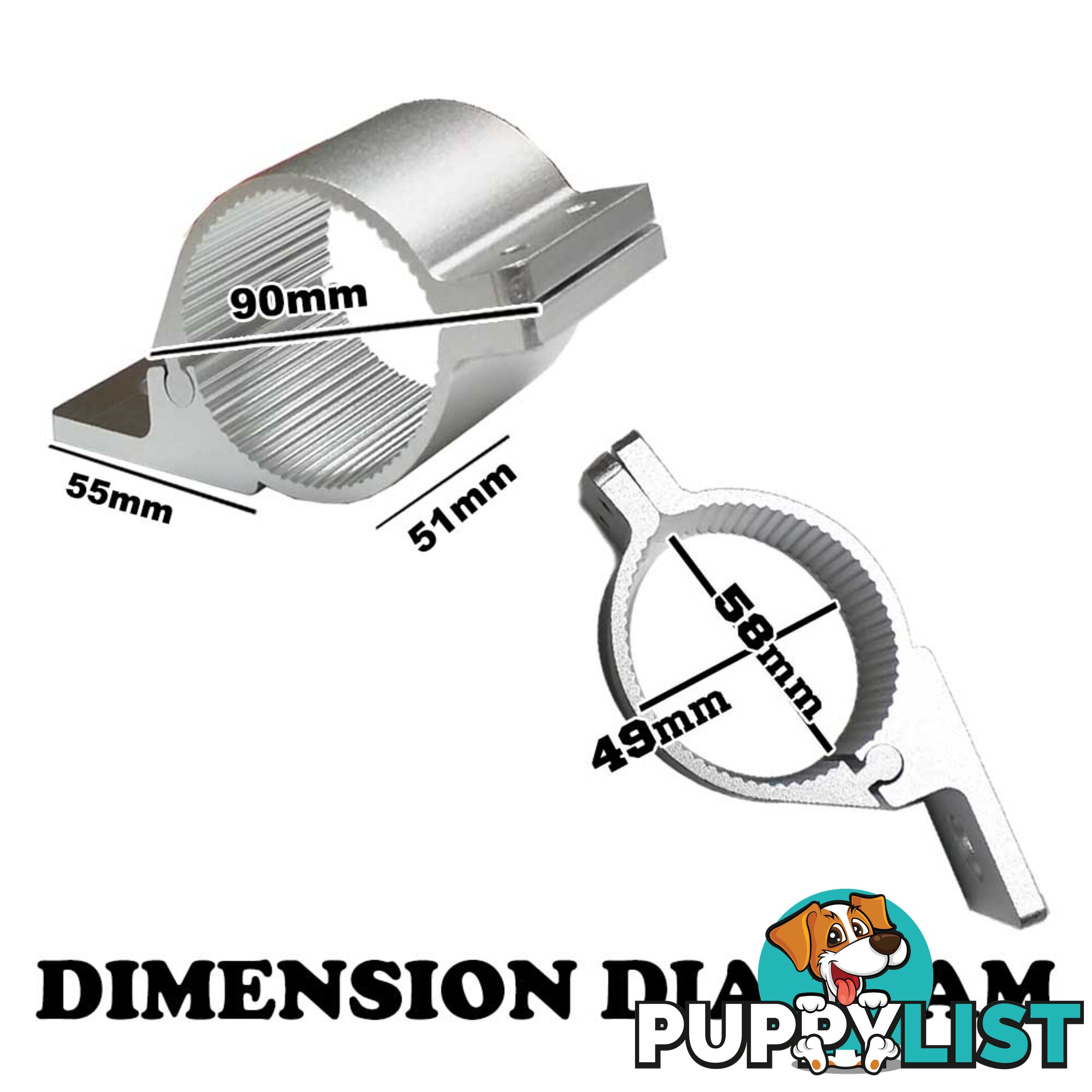 PAIR Silver Bullbar Mounting Bracket Clamp 49-54mm For LED Light Bar HID ARB