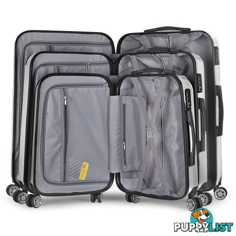 3PCS Travel Luggage Set Hard Shell Super Lightweight Suitcase TSA Lock Silver