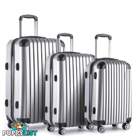 3PCS Travel Luggage Set Hard Shell Super Lightweight Suitcase TSA Lock Silver