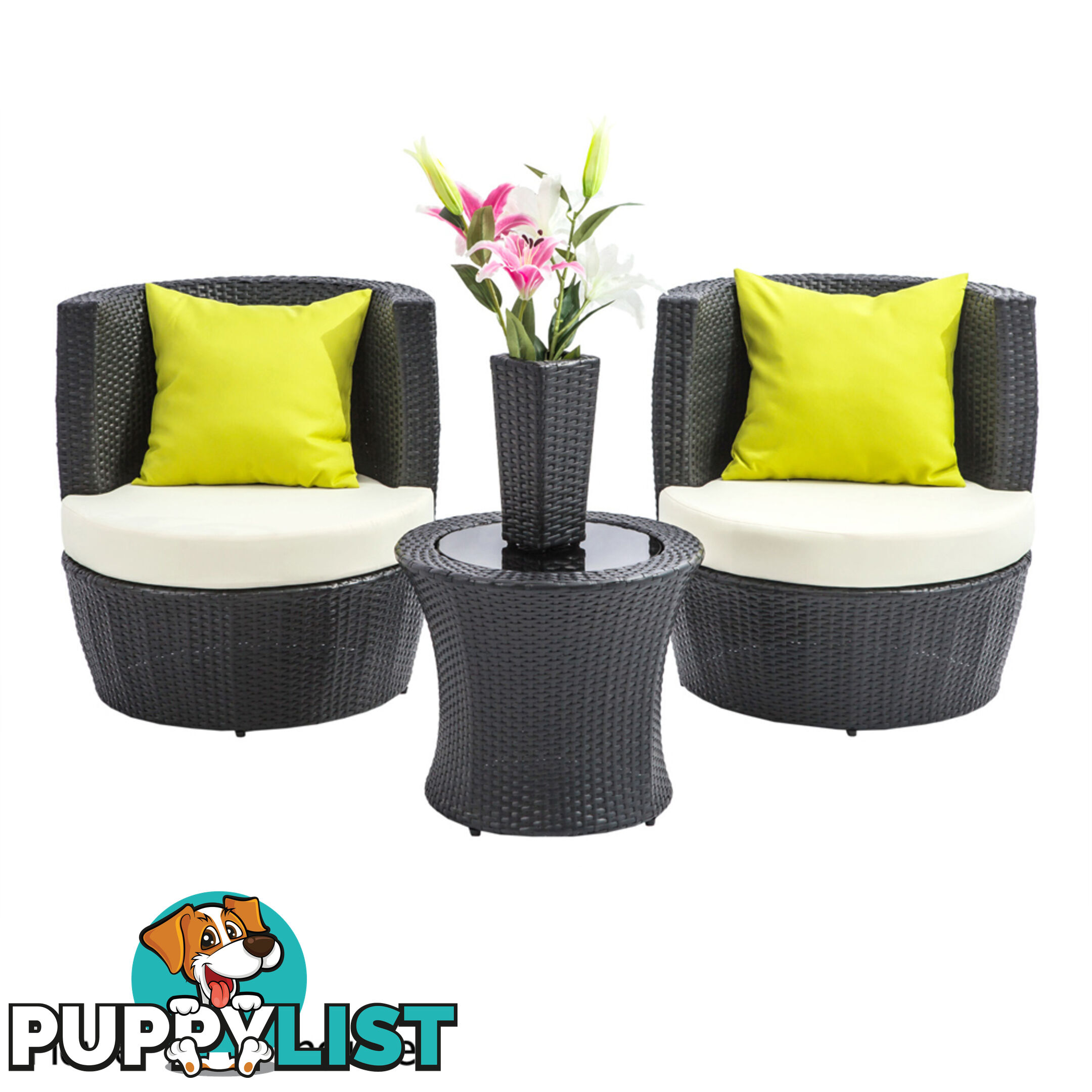 2 Seater Outdoor Furniture Set 4pcs Stackable Wicker Rattan Garden Patio BKGY