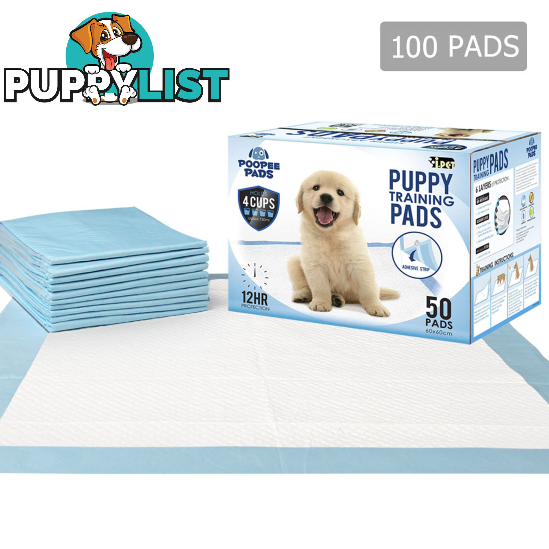 100 Puppy Toilet Pads Super Absorbent Pet Cat Dog Pee Potty Training Pad Blue