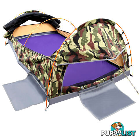 King Single Camping Canvas Swag Tent Green Camouflage w/ Bag