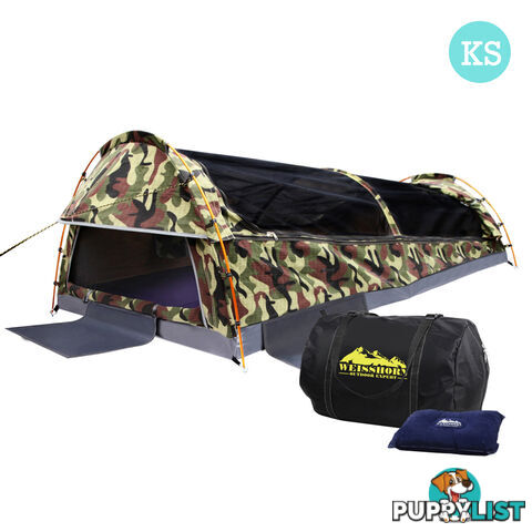 King Single Camping Canvas Swag Tent Green Camouflage w/ Bag