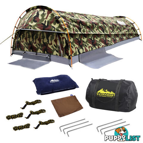 King Single Camping Canvas Swag Tent Green Camouflage w/ Bag