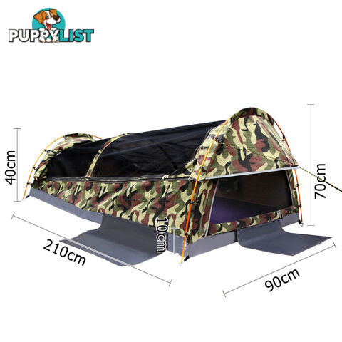 King Single Camping Canvas Swag Tent Green Camouflage w/ Bag