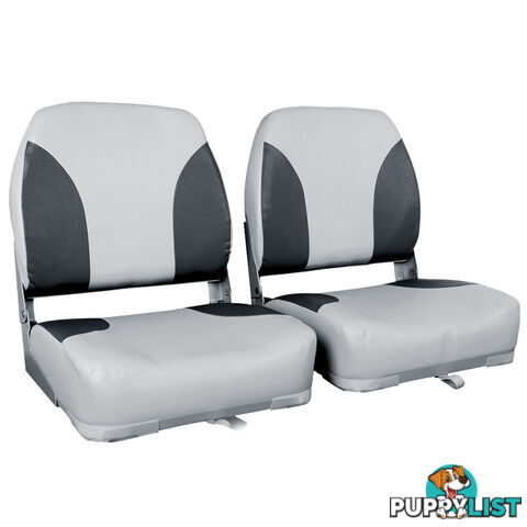 2 x Folding Marine Boat Seat Swivel Grade Vinyl Grey Black Extra Large