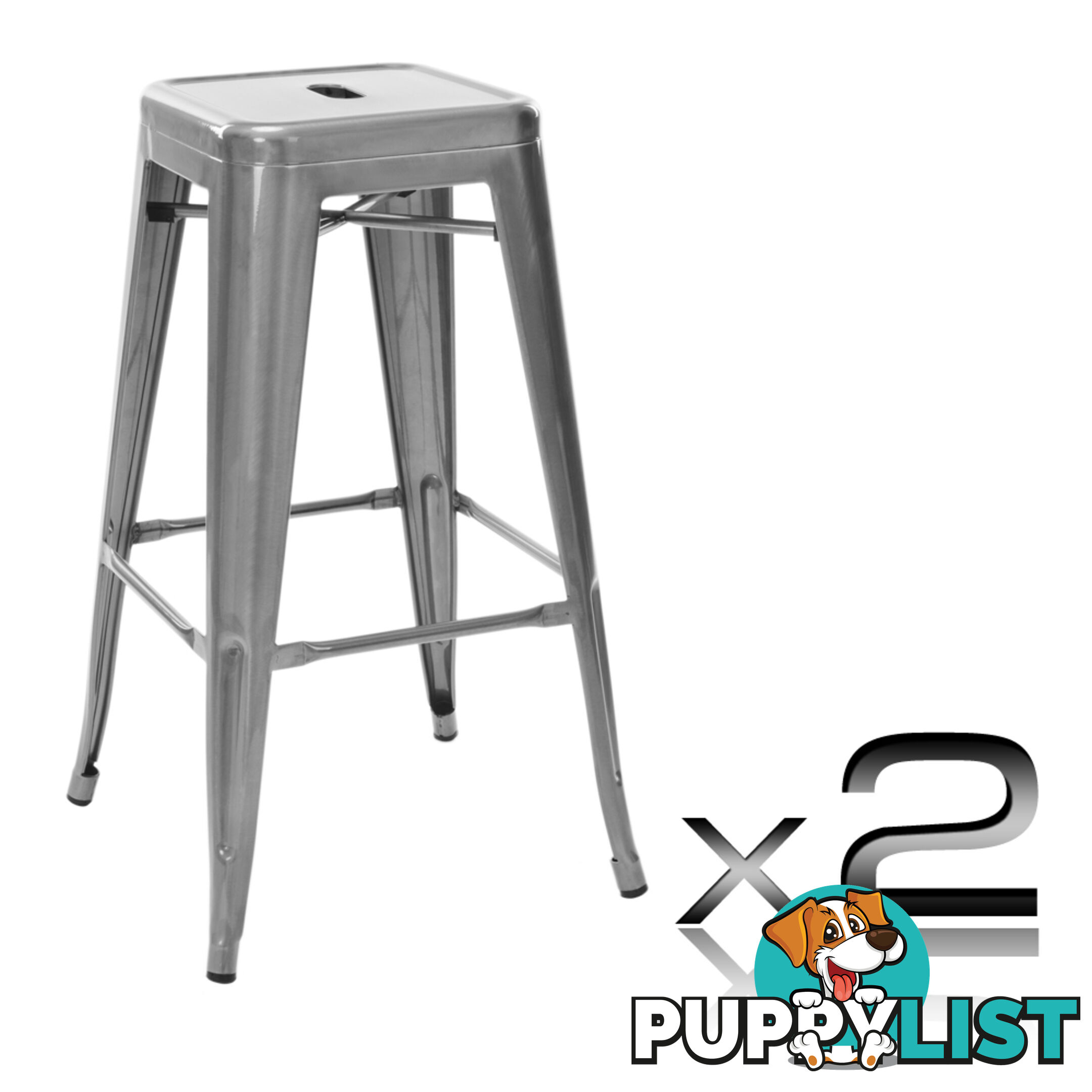 Set of 2 Steel Kitchen Bar Stool 76cm Metallic