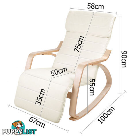 Birch Plywood Adjustable Rocking Lounge Arm Chair w/ Fabric Cushion Beige