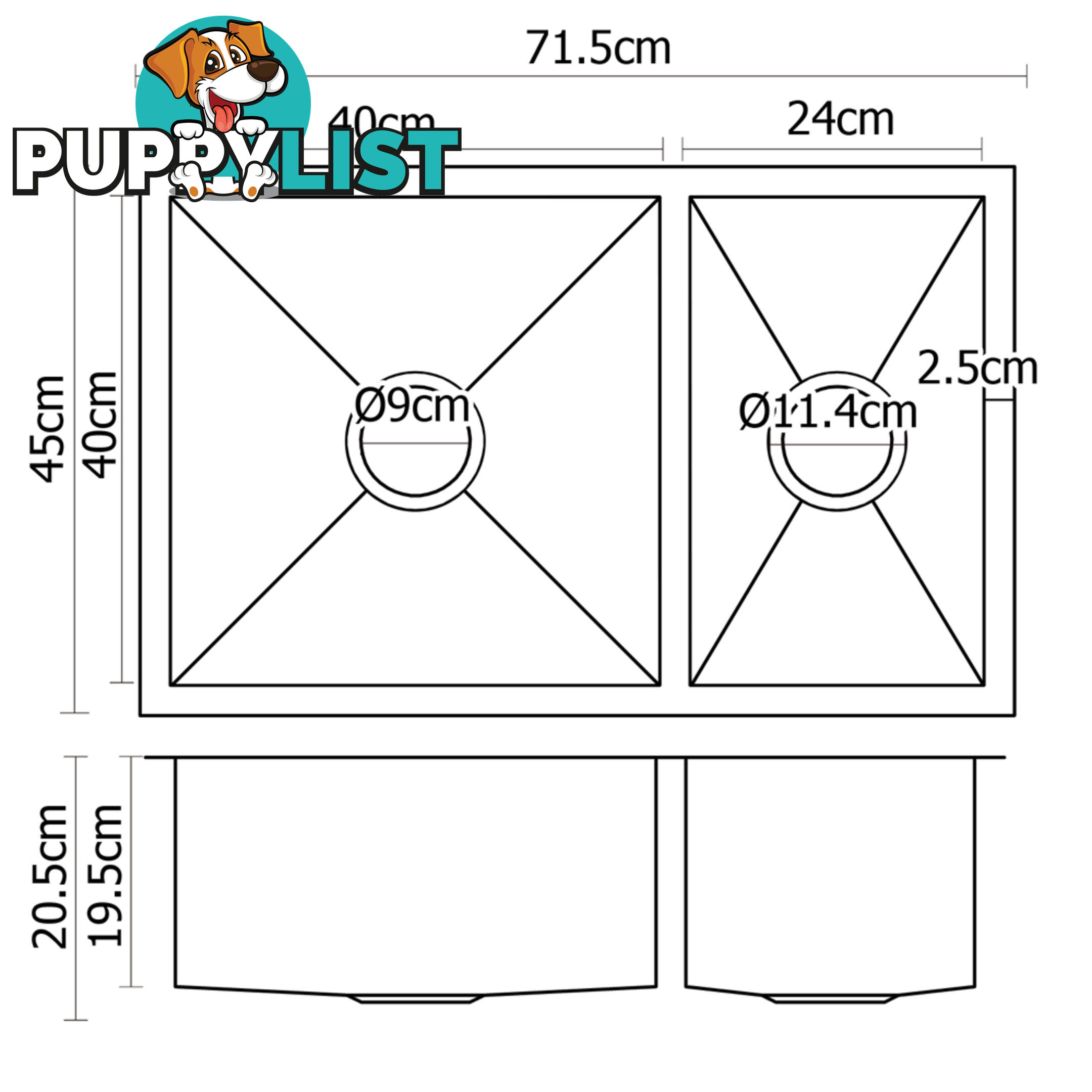 Handmade Stainless Steel Kitchen Laundry Sink Topmount Undermount 715x450mm