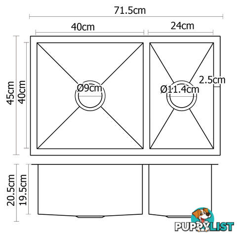 Handmade Stainless Steel Kitchen Laundry Sink Topmount Undermount 715x450mm