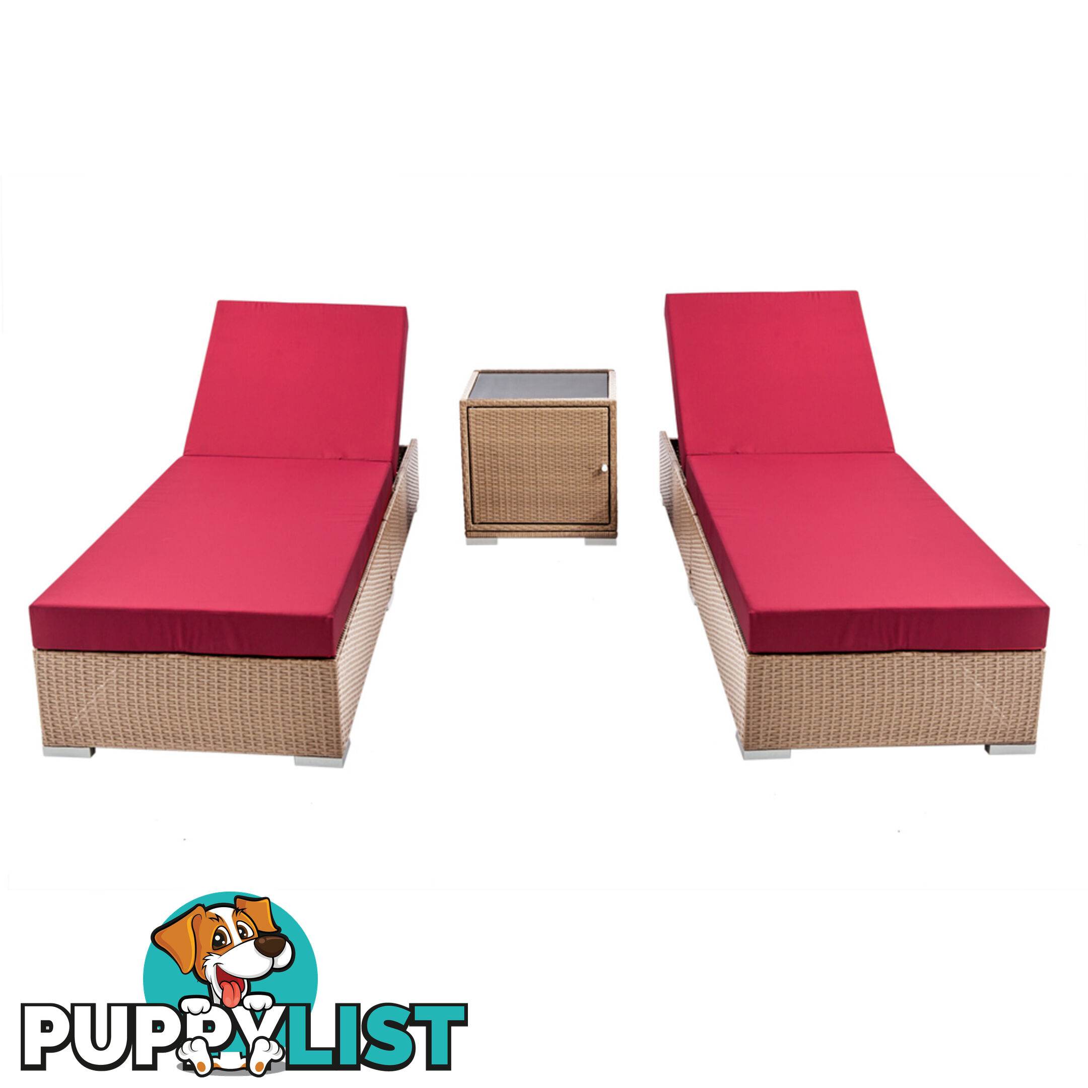 3pcs Outdoor Lounge Set Wicker Rattan Storage Cube 2 Seater Brown Beige