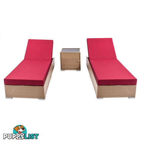 3pcs Outdoor Lounge Set Wicker Rattan Storage Cube 2 Seater Brown Beige