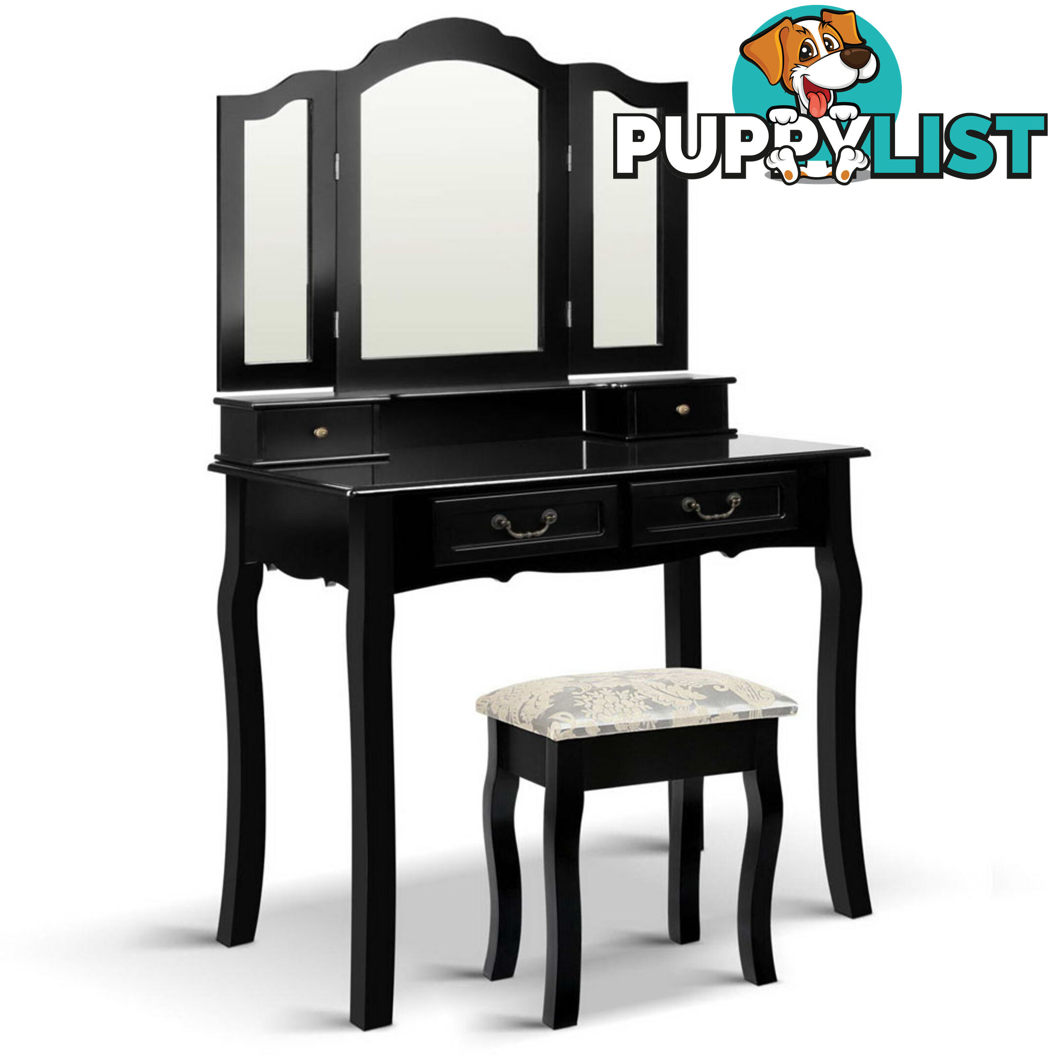 4 Drawer Dressing Table with Mirror - Black