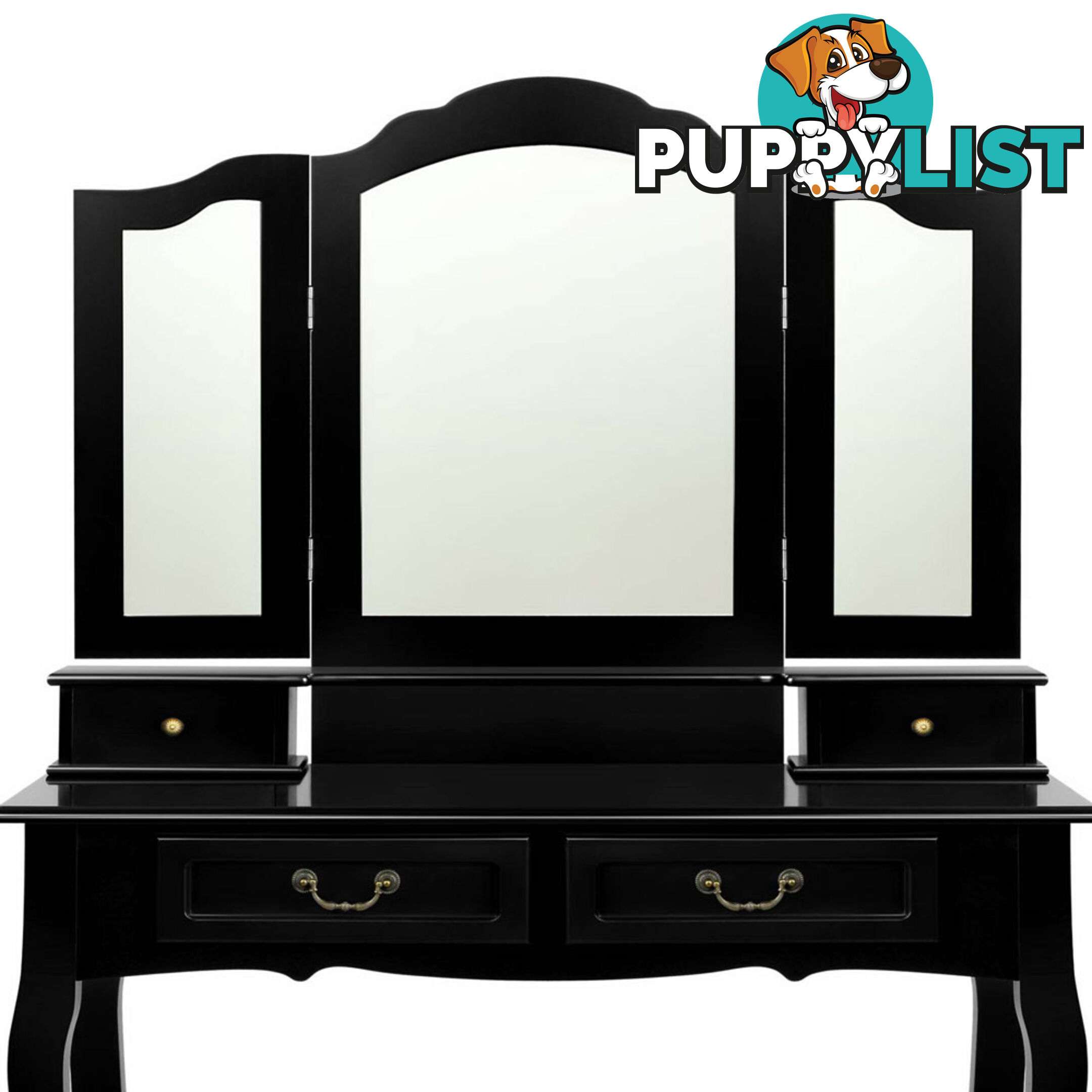 4 Drawer Dressing Table with Mirror - Black