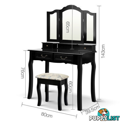 4 Drawer Dressing Table with Mirror - Black