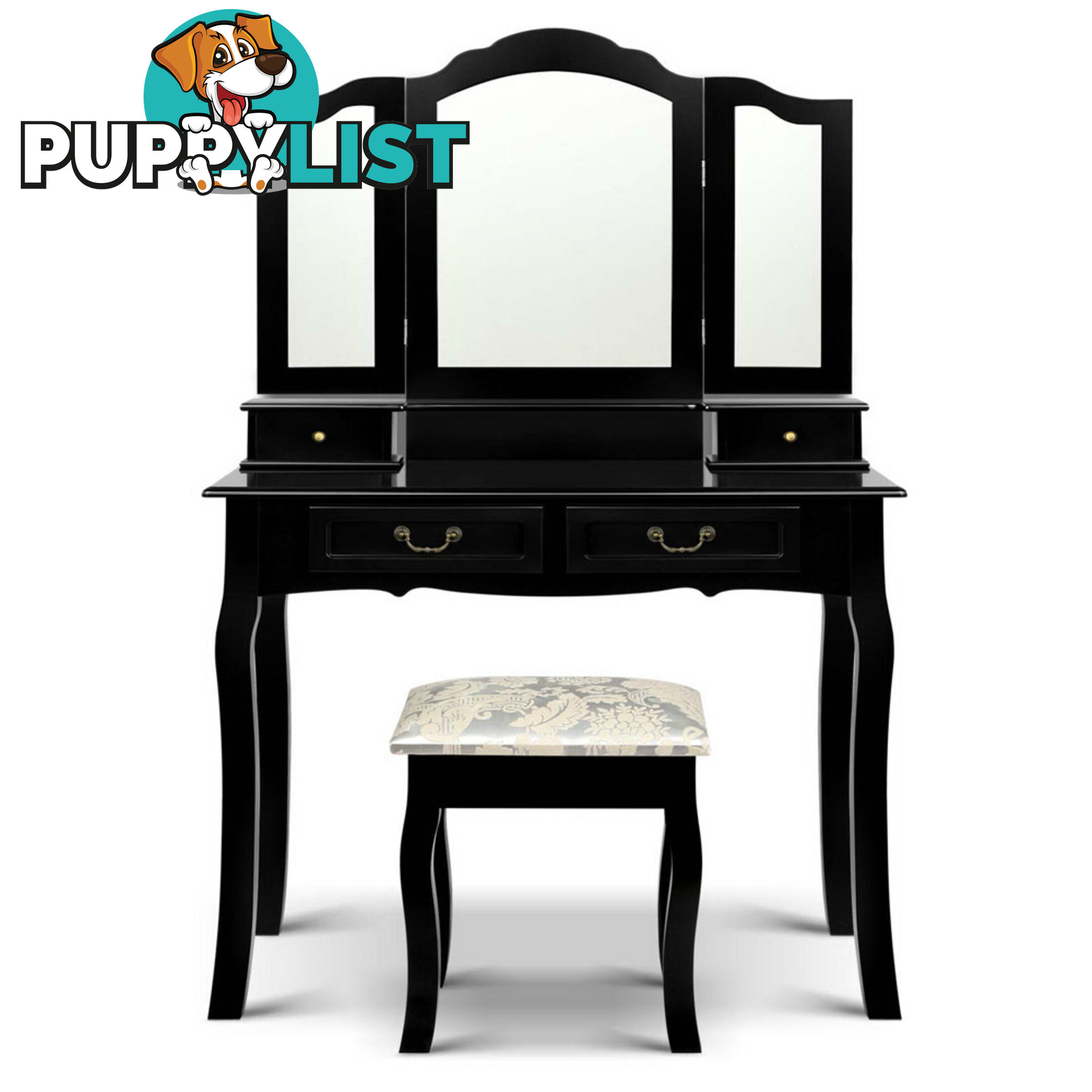 4 Drawer Dressing Table with Mirror - Black