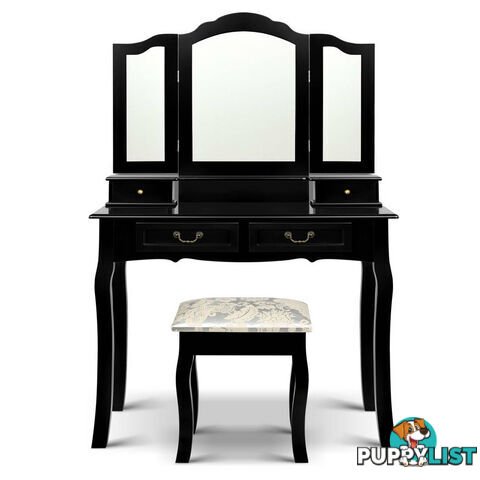 4 Drawer Dressing Table with Mirror - Black