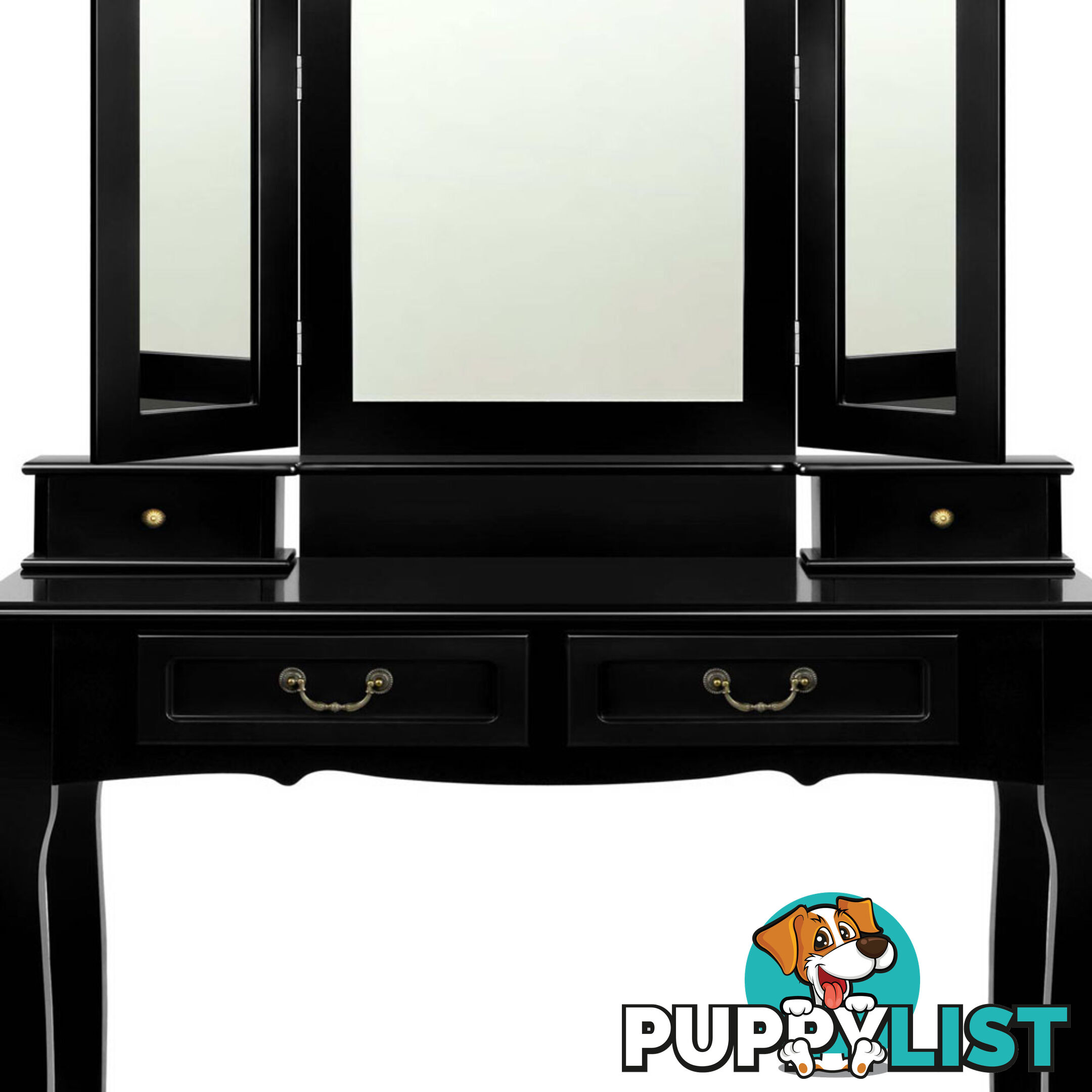 4 Drawer Dressing Table with Mirror - Black