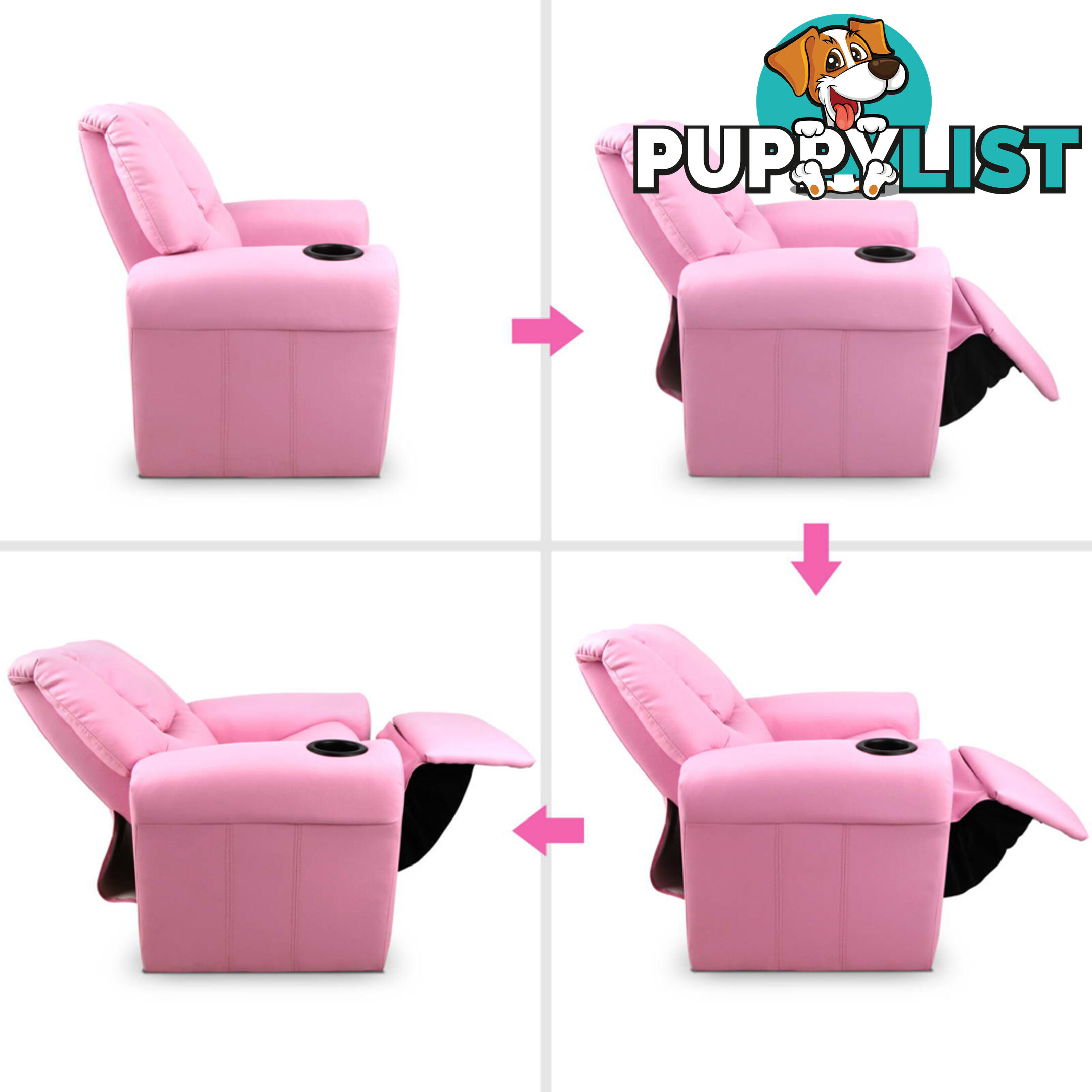 Premium Children PU Leather Sofa Kids Recliner Lounge Padded Arm Chair Pink