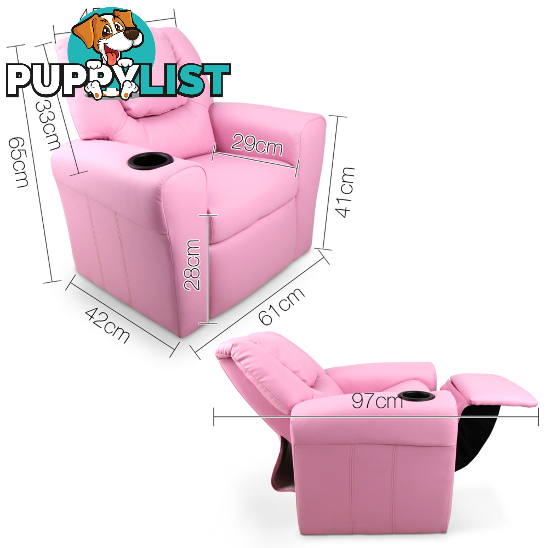 Premium Children PU Leather Sofa Kids Recliner Lounge Padded Arm Chair Pink