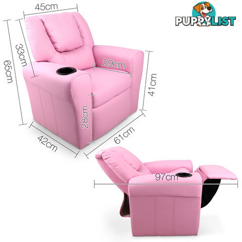 Premium Children PU Leather Sofa Kids Recliner Lounge Padded Arm Chair Pink