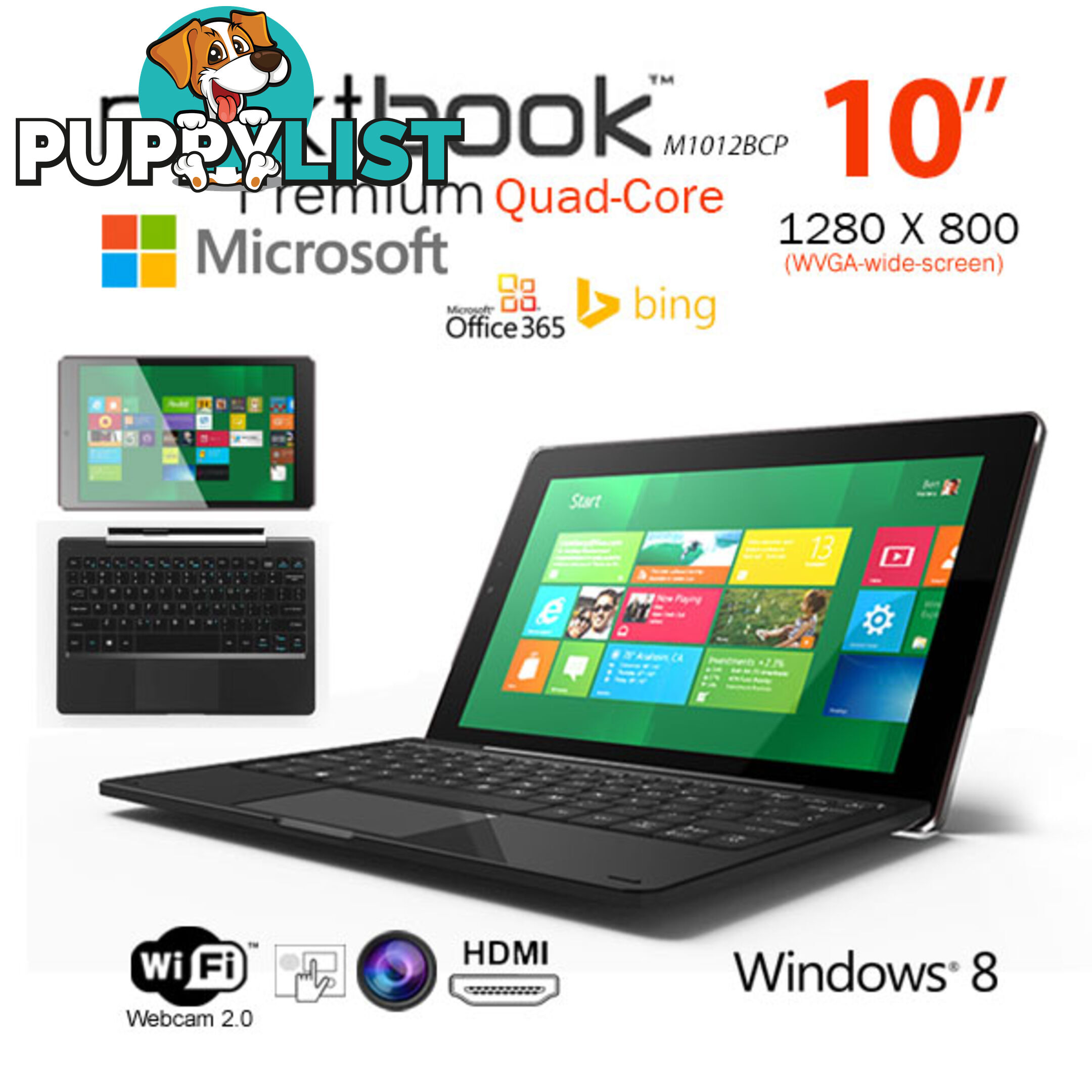 Nextbook 10.1 Inch 32G/Windows 8.1 with Bing/Quad Core with HDMI Output Tablet PC (M1012BCP)  Refurbished