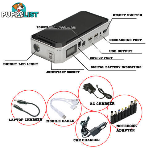 Portable Emergency Jump Starter 30000mAh Backup Power Bank Car Charger 12V 800A