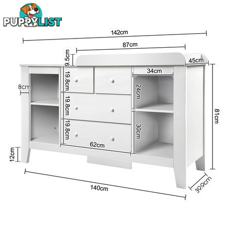 Baby Nursery Change Table Chest Dresser Drawer Cabinet Nappy Changer White