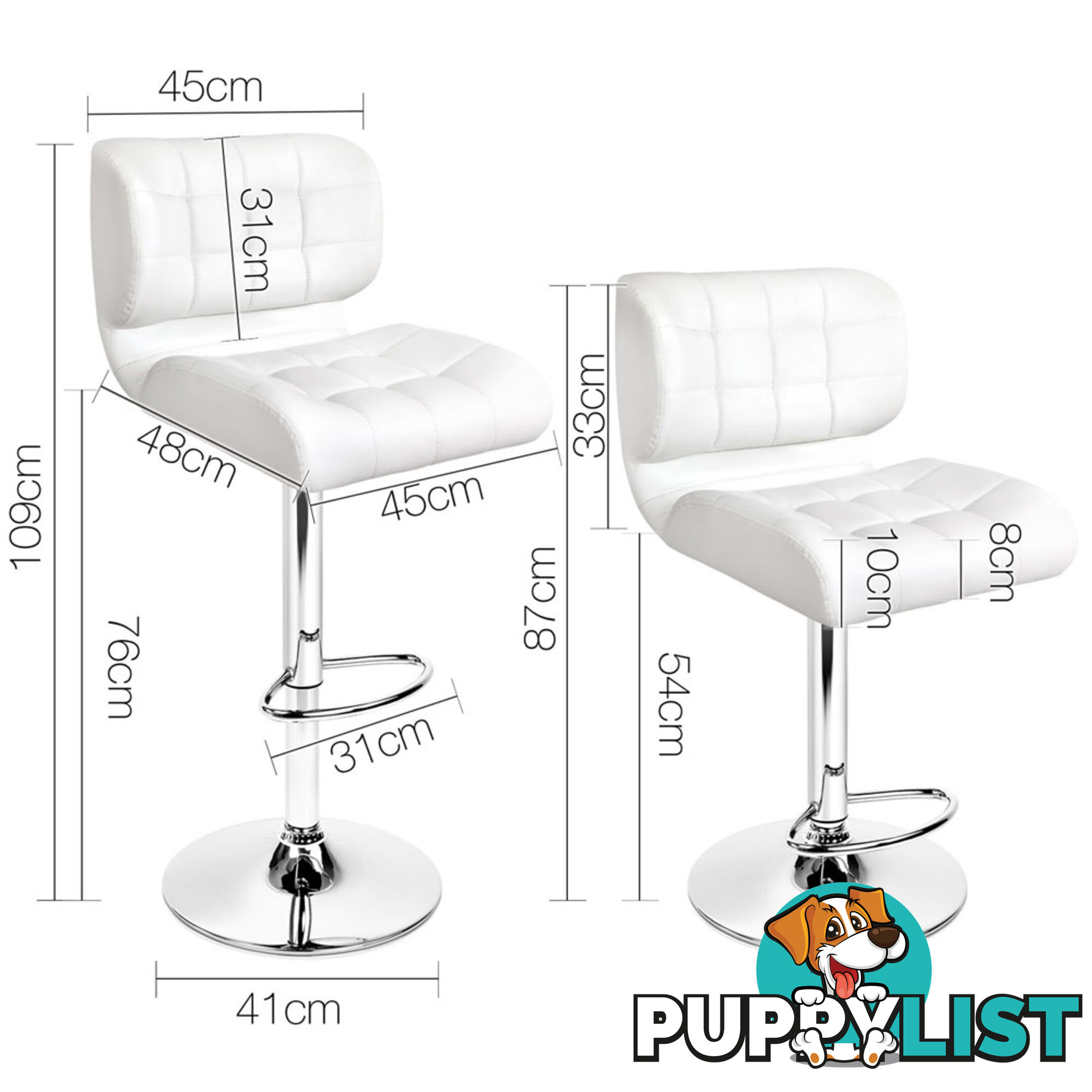 2 x PU Leather Bar Stools Kitchen Cafe Dining Pub Island Swivel Chairs White