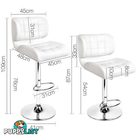 2 x PU Leather Bar Stools Kitchen Cafe Dining Pub Island Swivel Chairs White