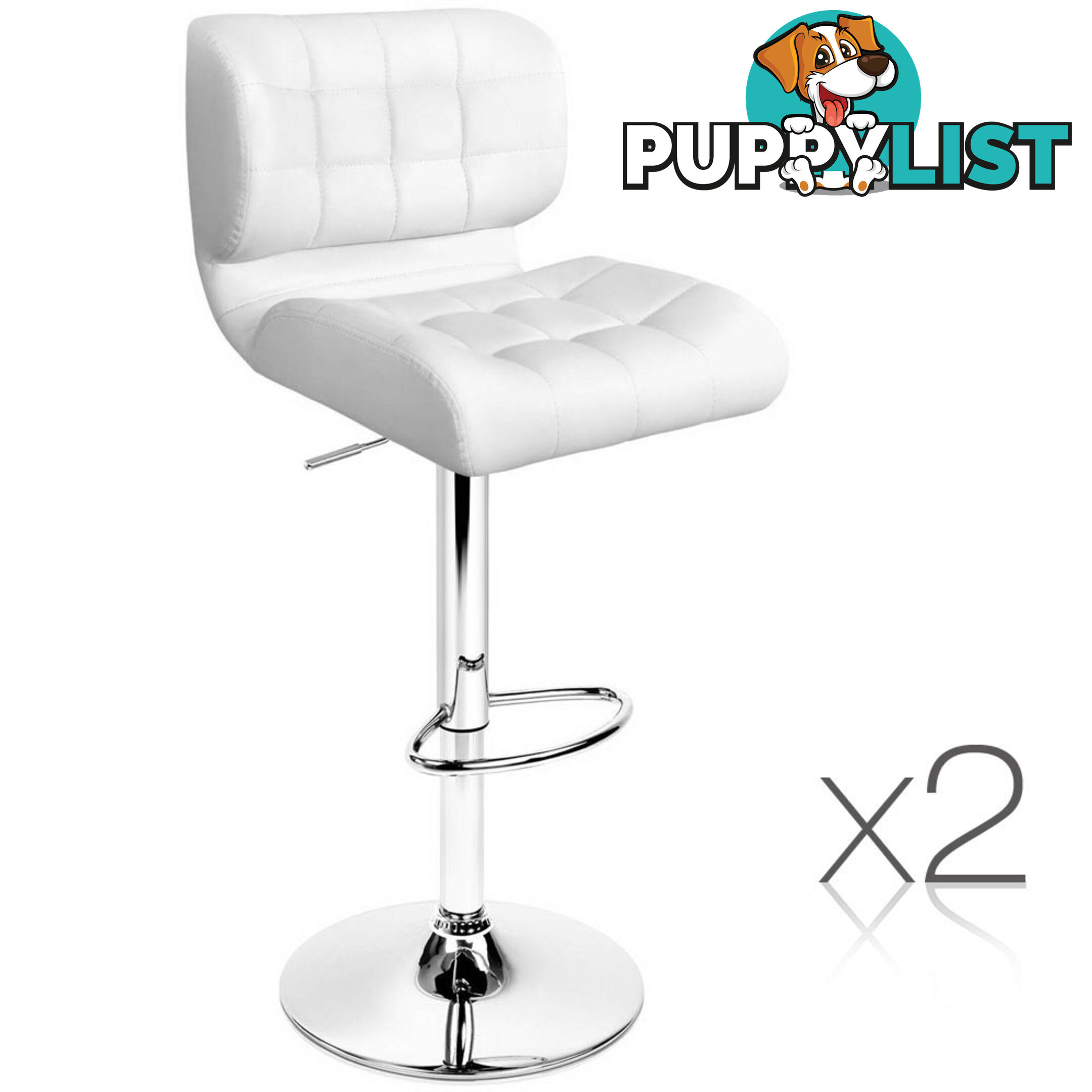 2 x PU Leather Bar Stools Kitchen Cafe Dining Pub Island Swivel Chairs White