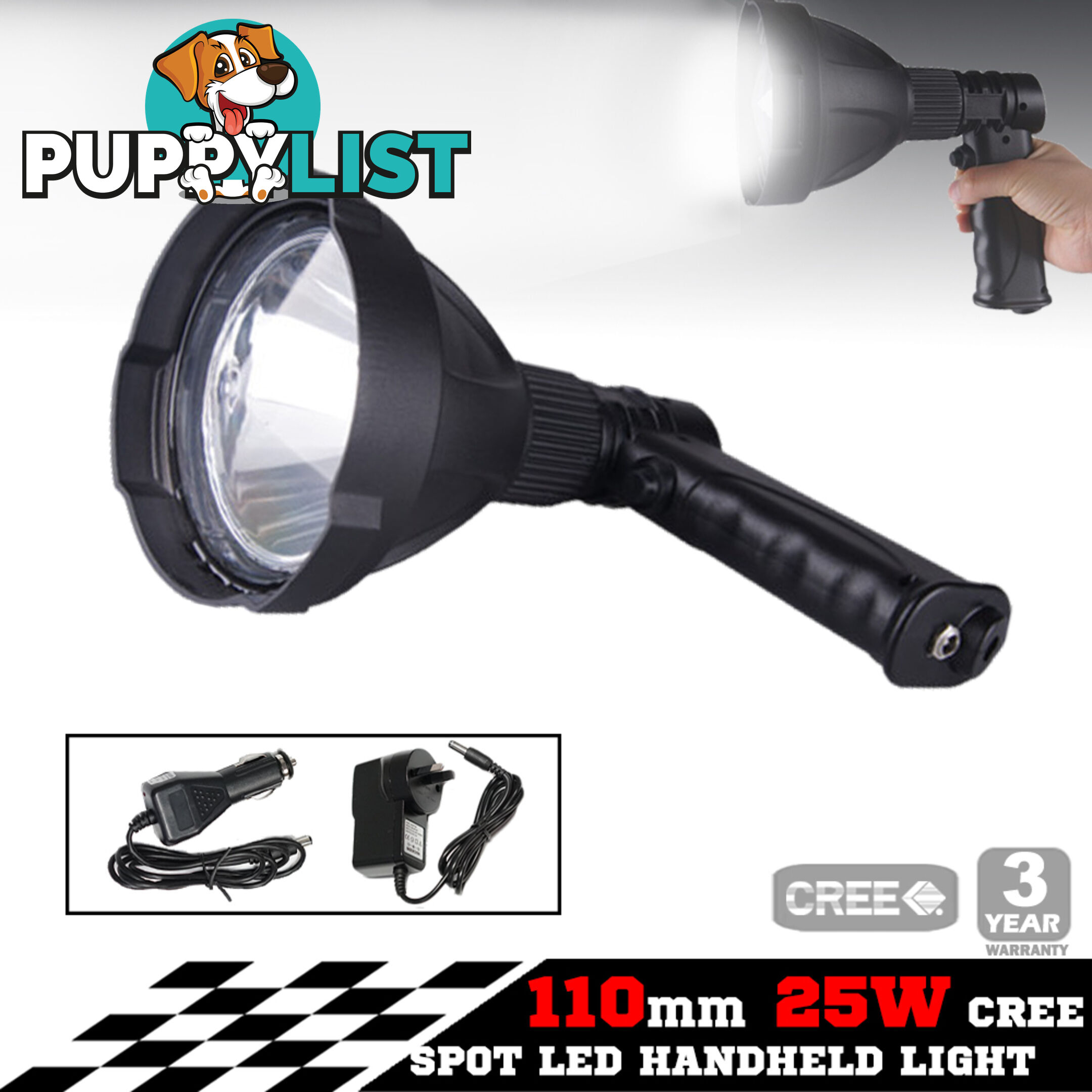 25W CREE LED Handheld Spot Light Rechargeable Spotlight Hunting Shooting 12V