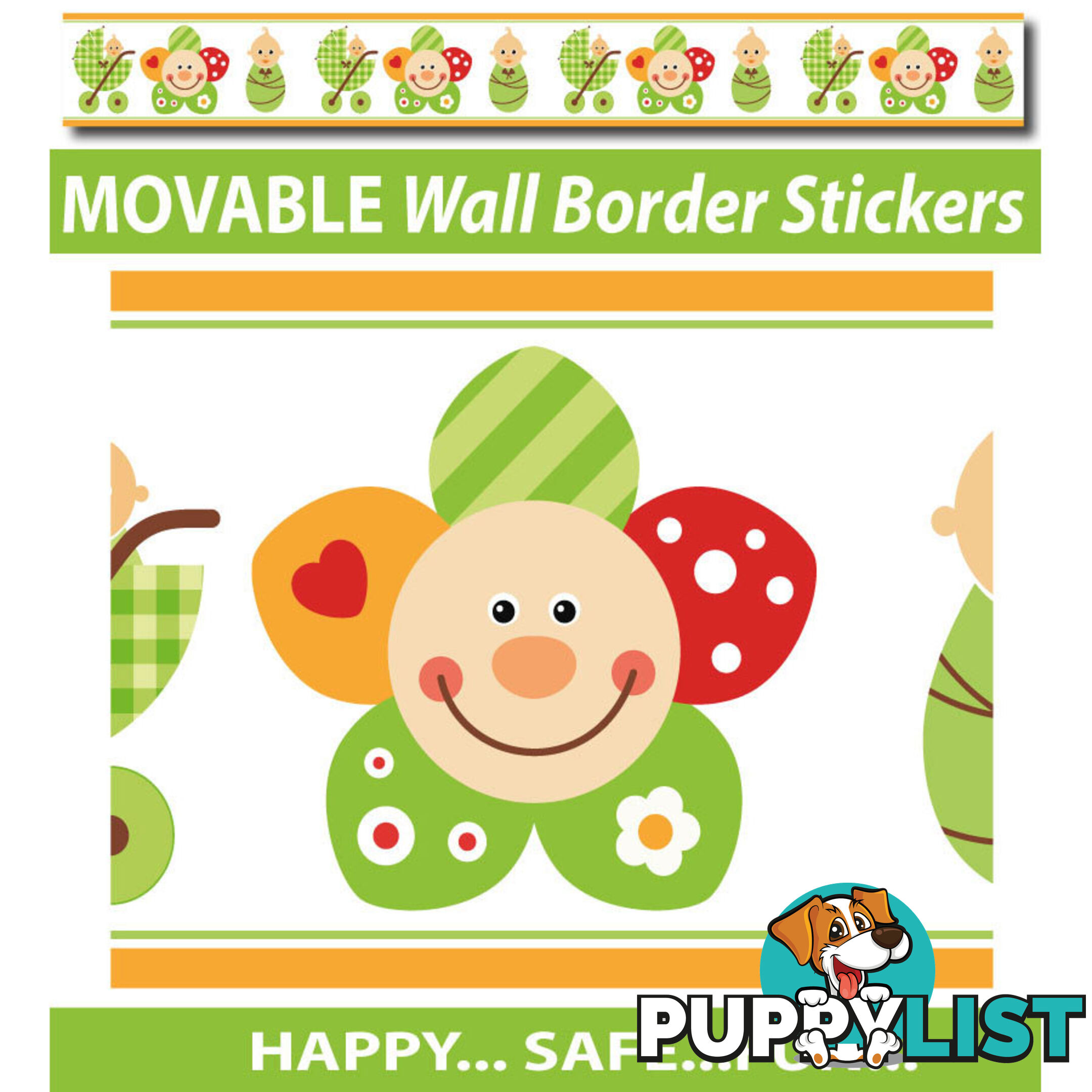 Smiley Flower Face Wall Border Stickers - Totally Movable