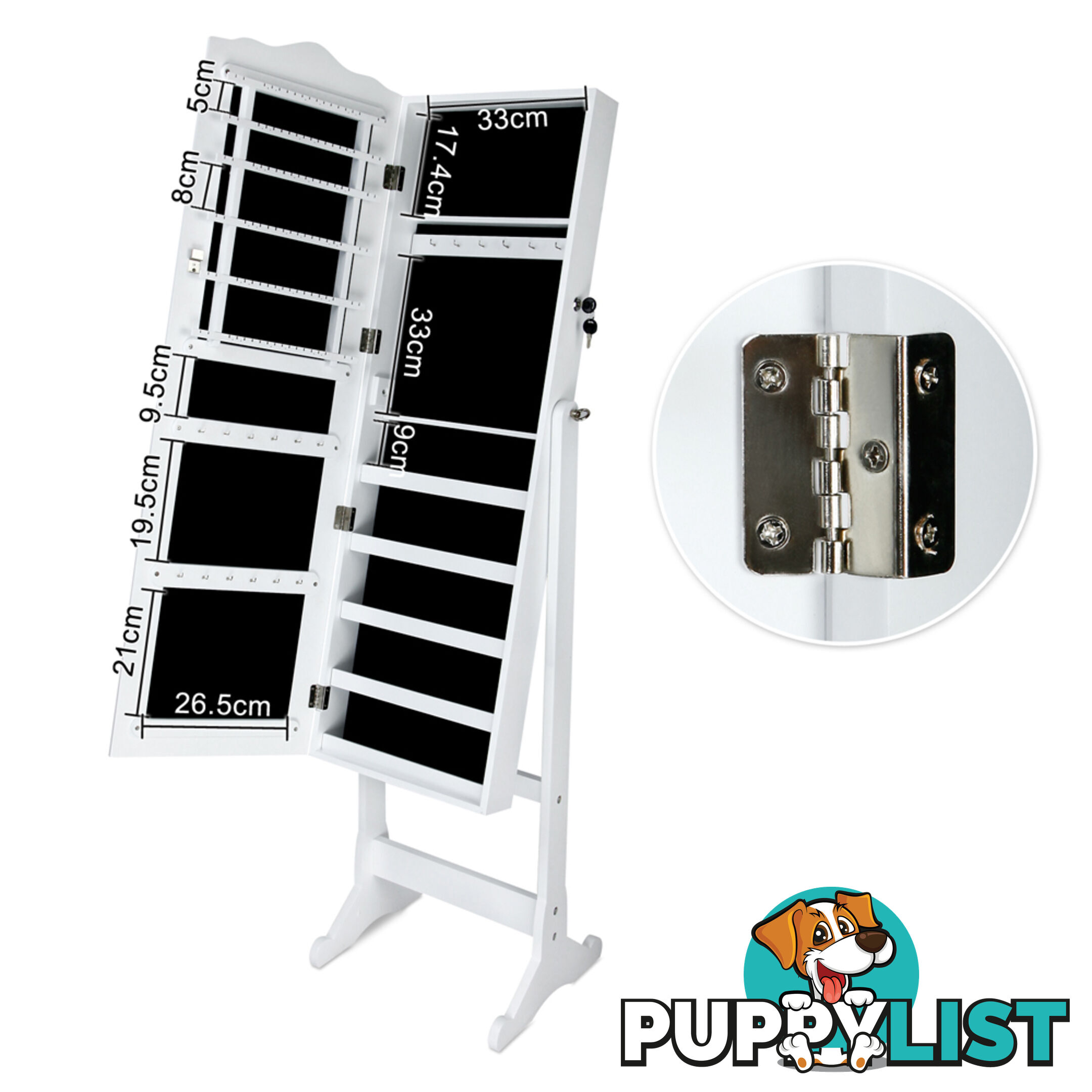 Mirror Jewellery Cabinet Storage 150cm White